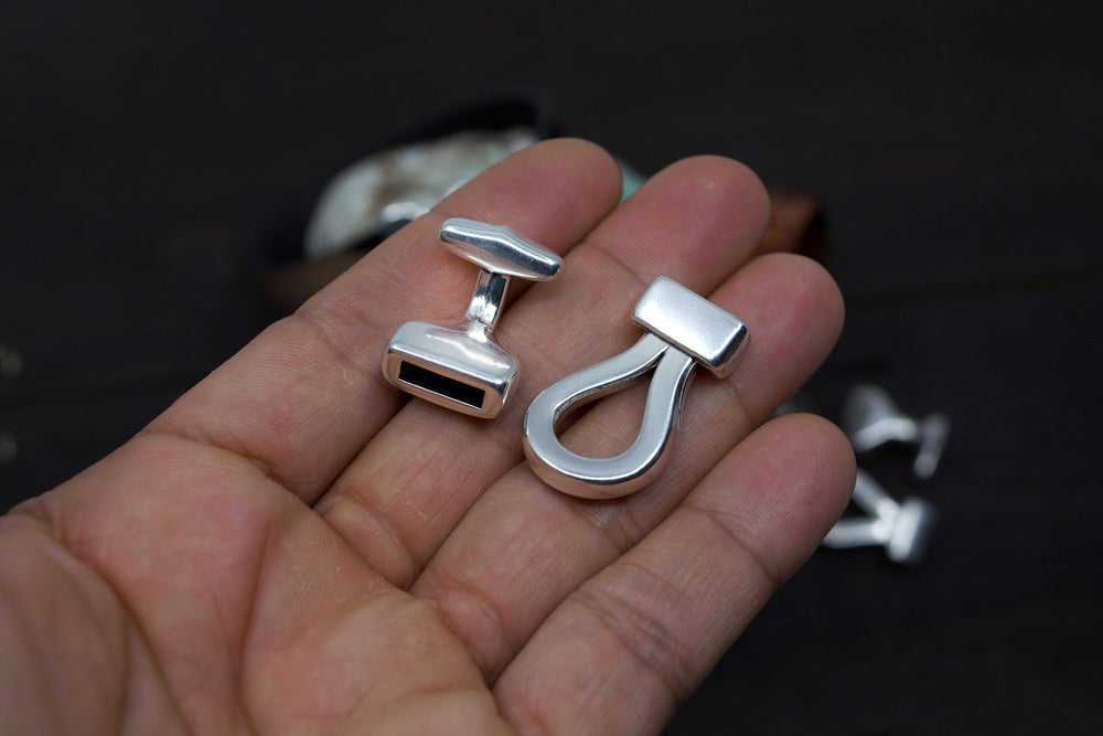 Silver Hook & Loop 10mm Leather Clasp