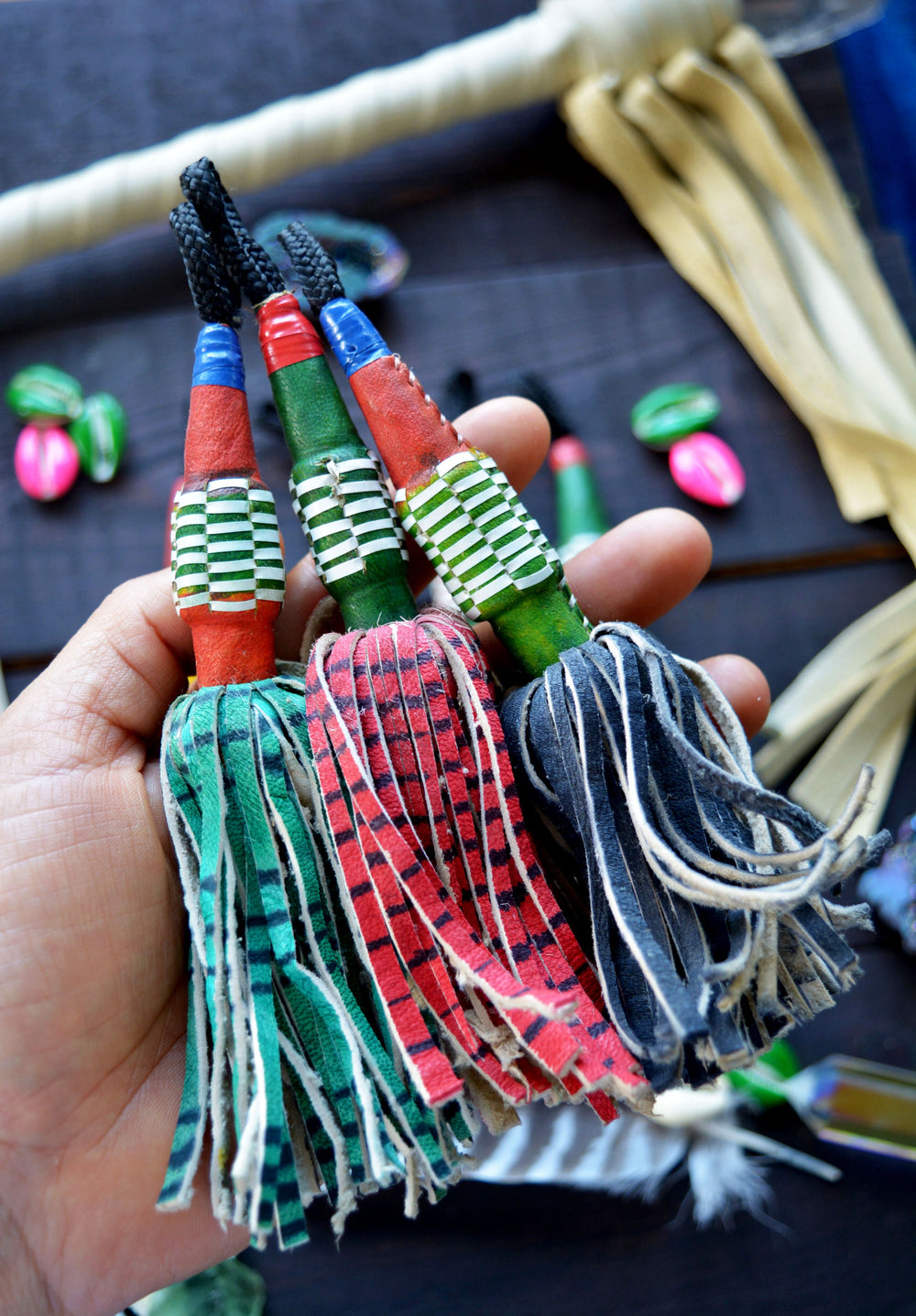 Authentic African Tuareg Leather Tassels, Single layer, 6.5"