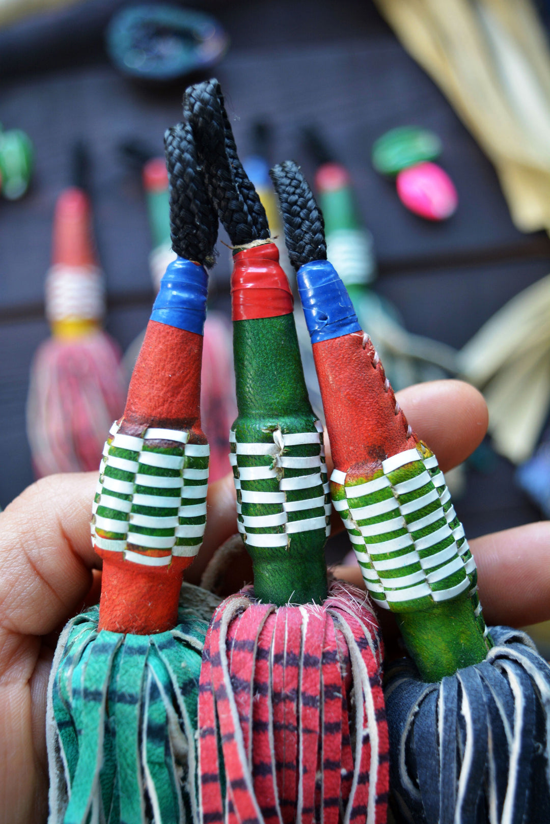 Authentic African Tuareg Leather Tassels, Single layer, 6.5"