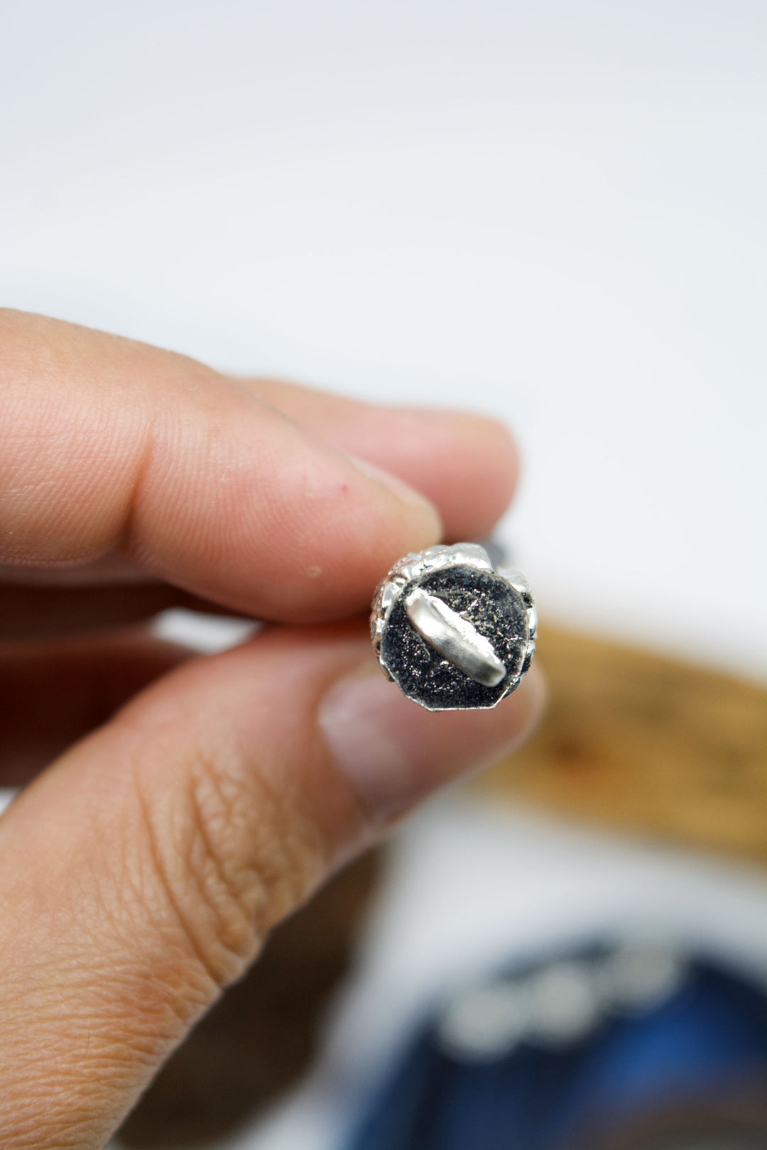 Black Bone Tusk with Silver Flower Bezel, 55mm