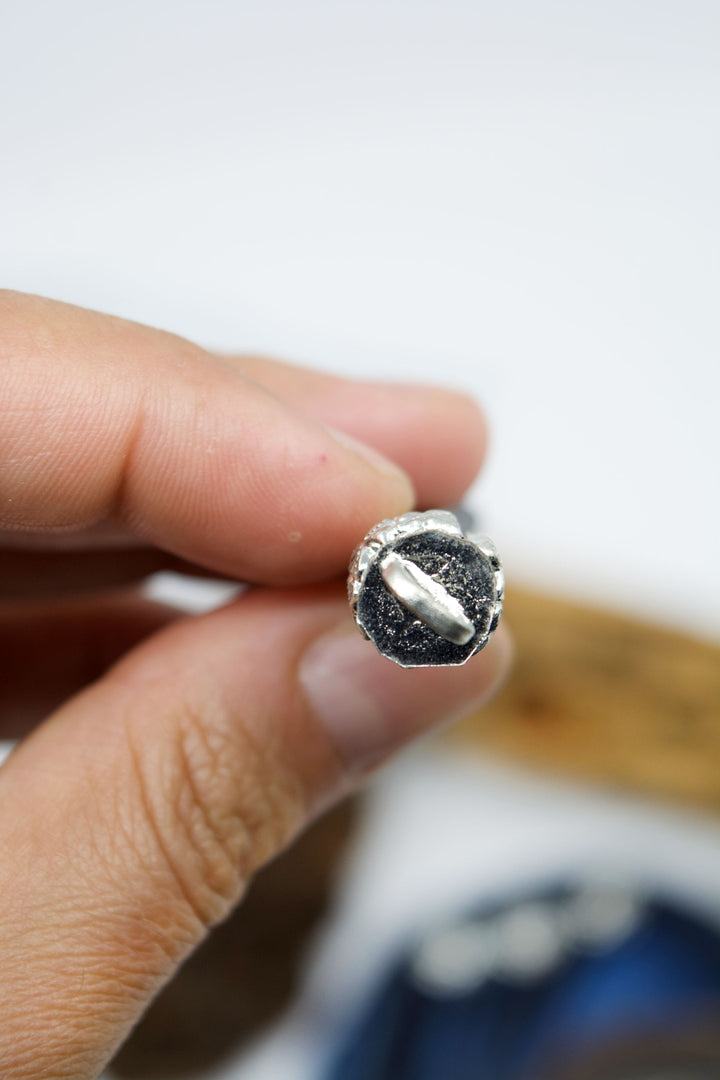 Black Bone Tusk with Silver Flower Bezel, 55mm