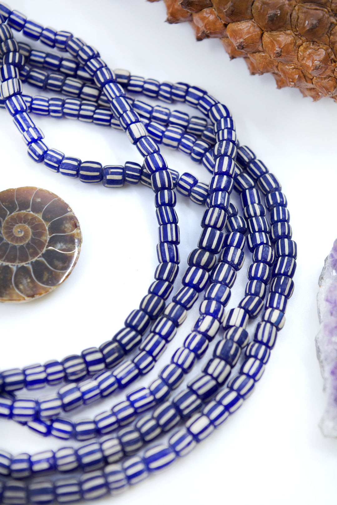 Striped Royal Blue: Java Glass Beads, 4mm, 140 beads from