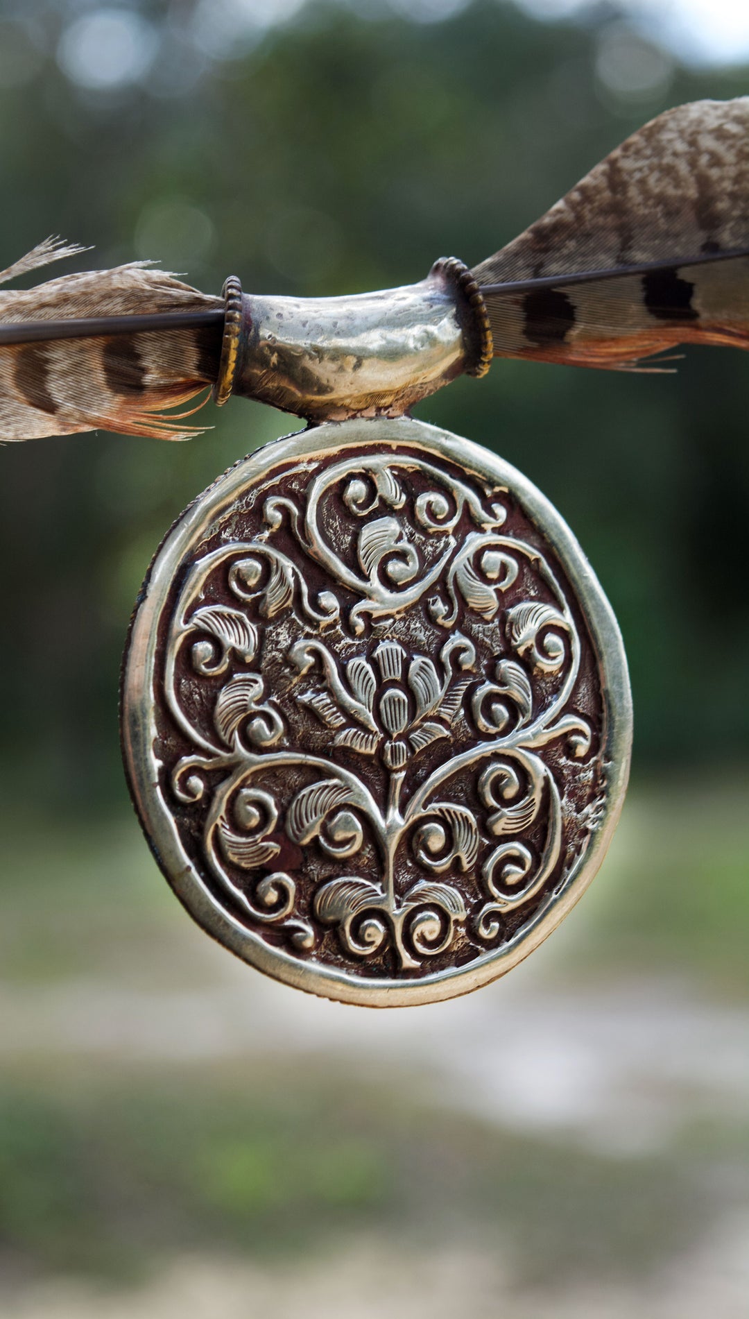 The Howling in Silver: 2 1/4 x 2 3/4 inches Handcarved in Bone, Buffalo Pendant set in Sterling Silver - OOAK