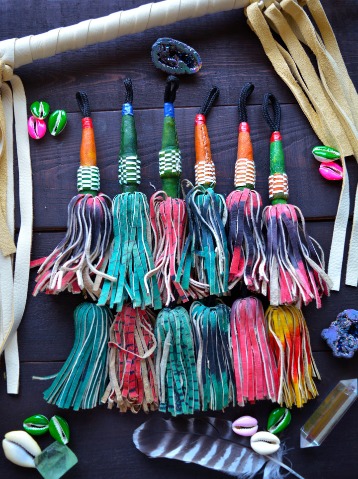 Authentic African Tuareg Leather Tassels, Two layers, 10.5"