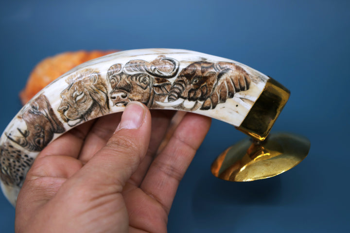Safari: Warthog Scrimshaw Tusk, Handmade, OOAK / Home Decor, Warthog Teeth, Animal Ivory, Collectable Pieces