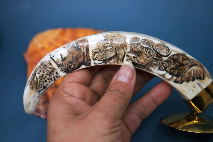 Safari: Warthog Scrimshaw Tusk, Handmade, OOAK / Home Decor, Warthog Teeth, Animal Ivory, Collectable Pieces