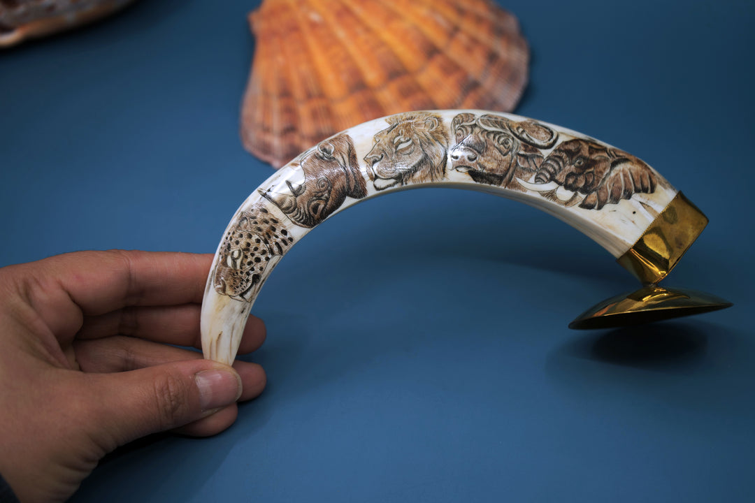 Safari: Warthog Scrimshaw Tusk, Handmade, OOAK / Home Decor, Warthog Teeth, Animal Ivory, Collectable Pieces