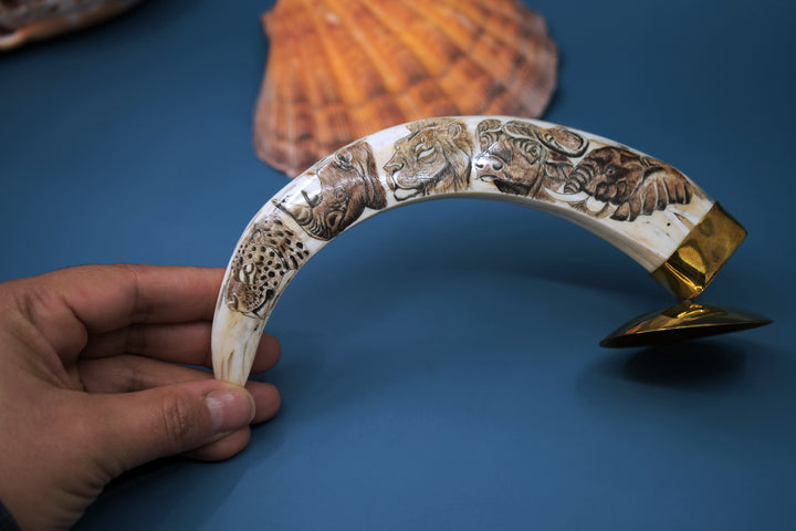 Safari: Warthog Scrimshaw Tusk, Handmade, OOAK / Home Decor, Warthog Teeth, Animal Ivory, Collectable Pieces