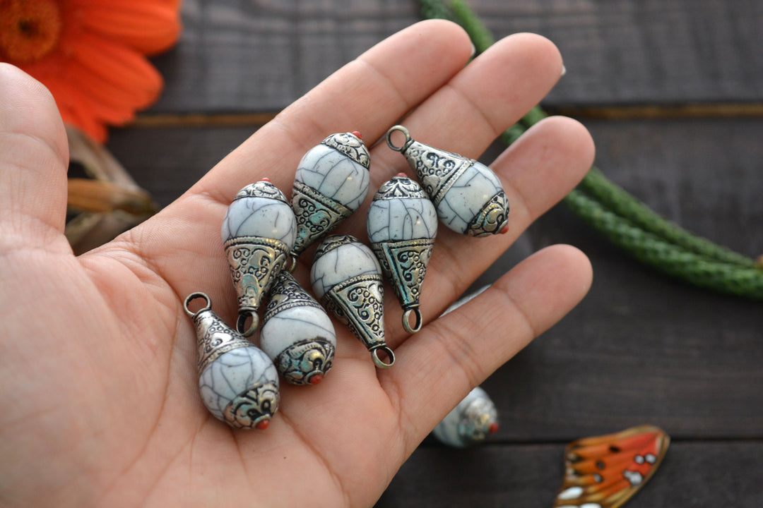 White Magnesite Nepali Teardrop Pendant, 16x36mm, 1 piece