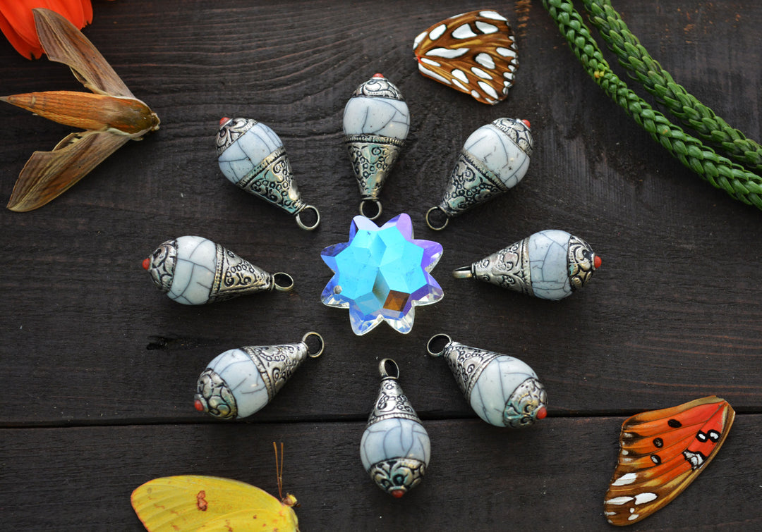 White Magnesite Nepali Teardrop Pendant, 16x36mm, 1 piece