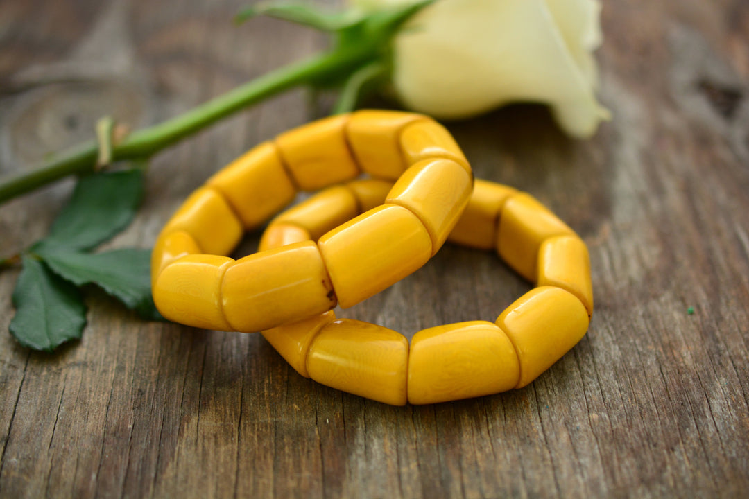Sunflower Yellow River Bead Stretch Tagua Bracelet