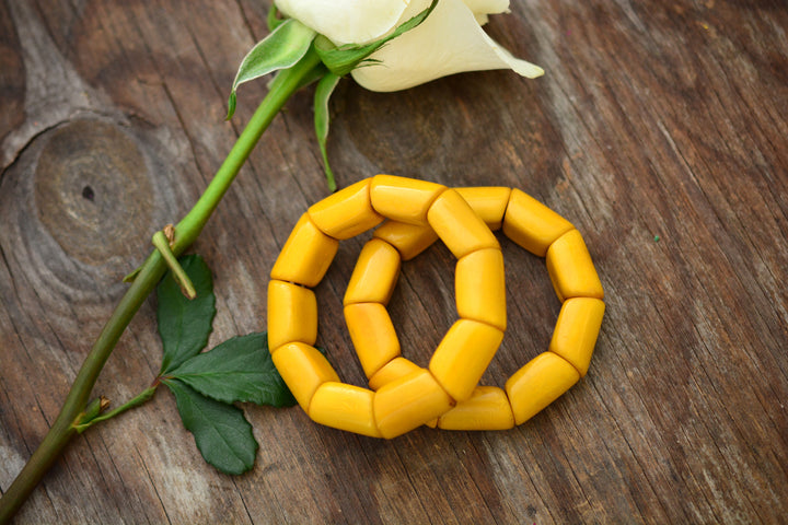 Sunflower Yellow River Bead Stretch Tagua Bracelet