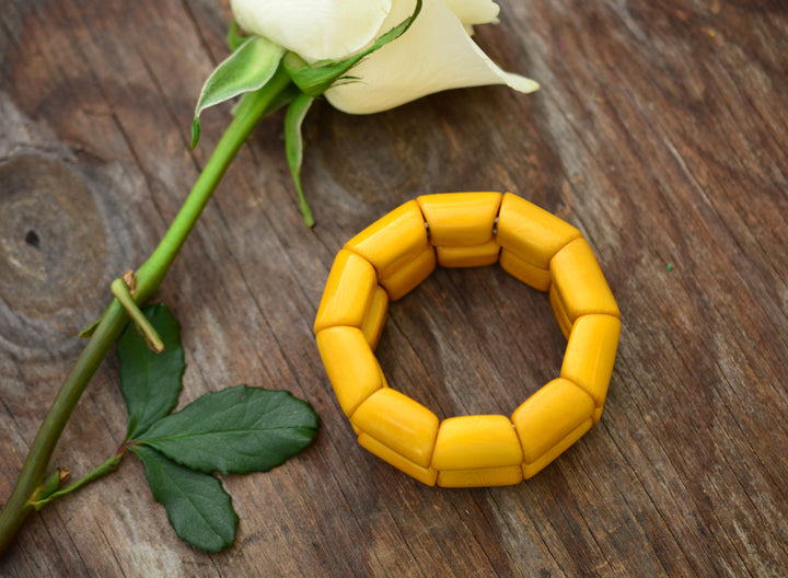 Sunflower Yellow River Bead Stretch Tagua Bracelet