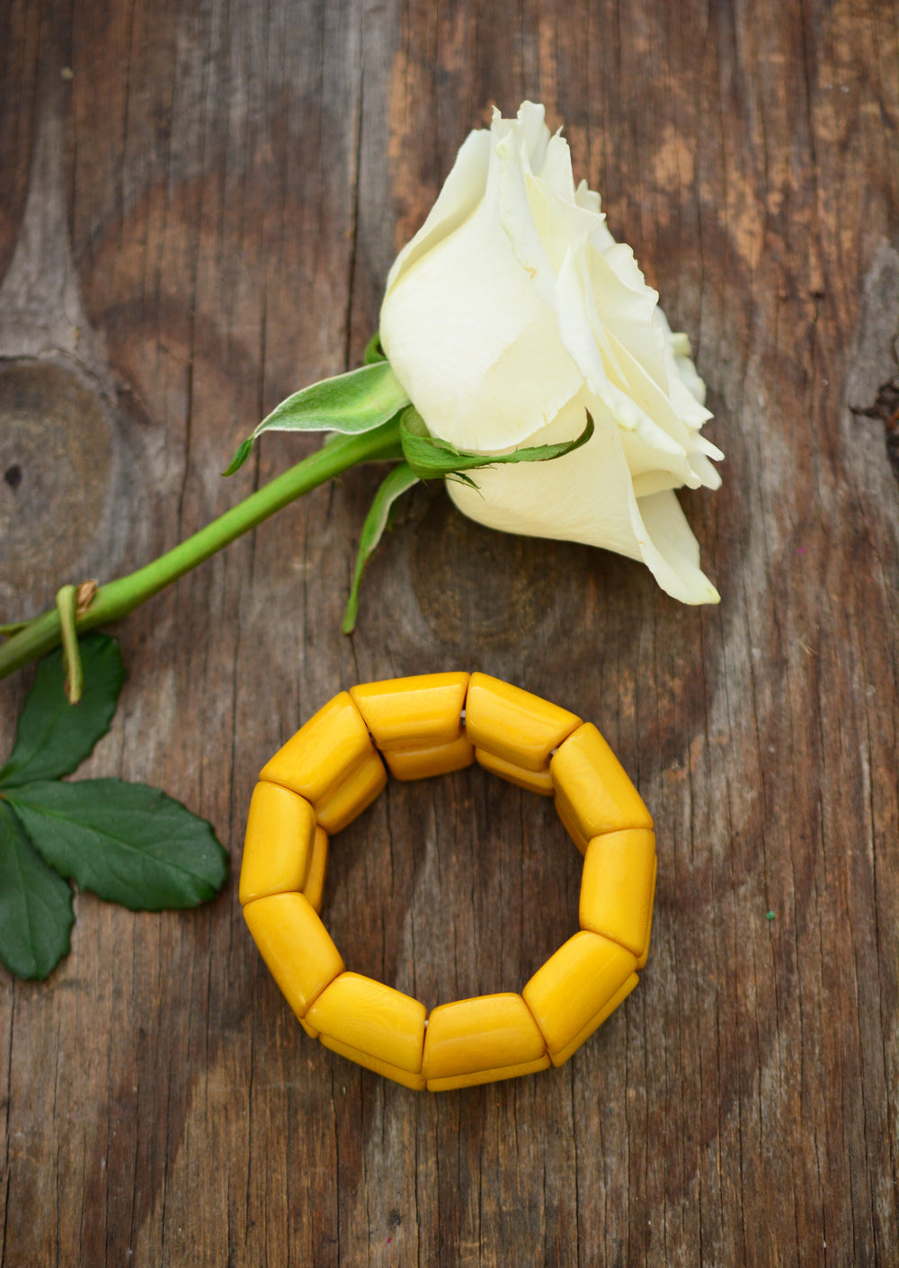 Sunflower Yellow River Bead Stretch Tagua Bracelet