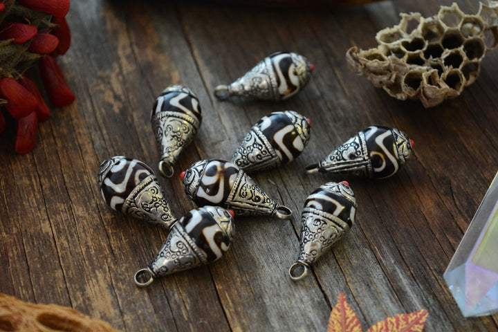 Two-Tone Dzi Nepali Teardrop Charms, 15x34mm, 1 piece